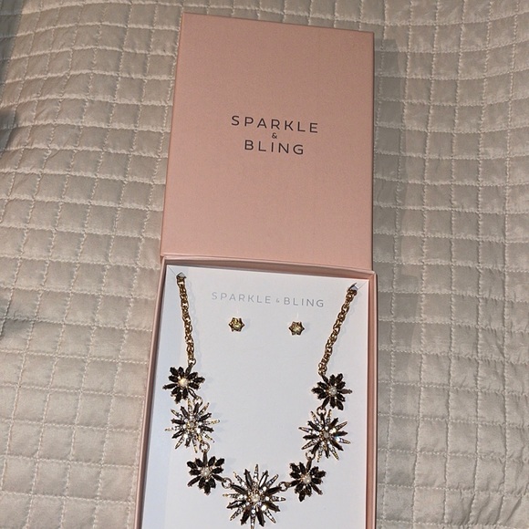 NIB- Sparkle & Bling Faux Rhinestone/Lab Created Blue Stone Necklace/Earring Set - Picture 5 of 5